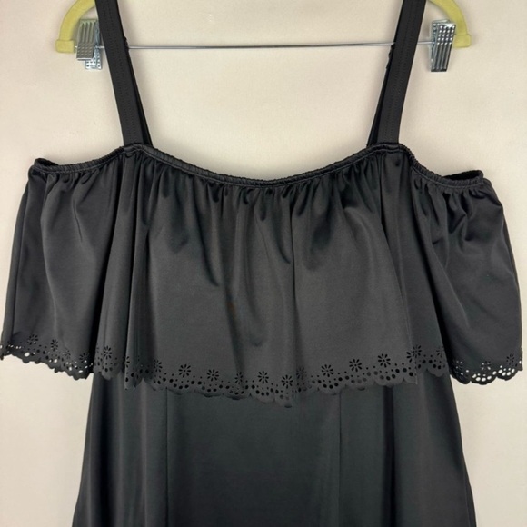 Swimsuits for All Swim 365 Laser Cut Off The Shoulder Swim Dress‎ Black Size 26 - Picture 3 of 15